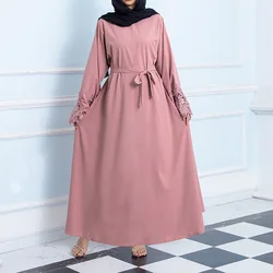 Women Eid Muslim Dress Casual Ramadan Morocco Party Dresses Dubai Kaftan Islam Vestidos Arab Long Robe Solid belt Embroidery