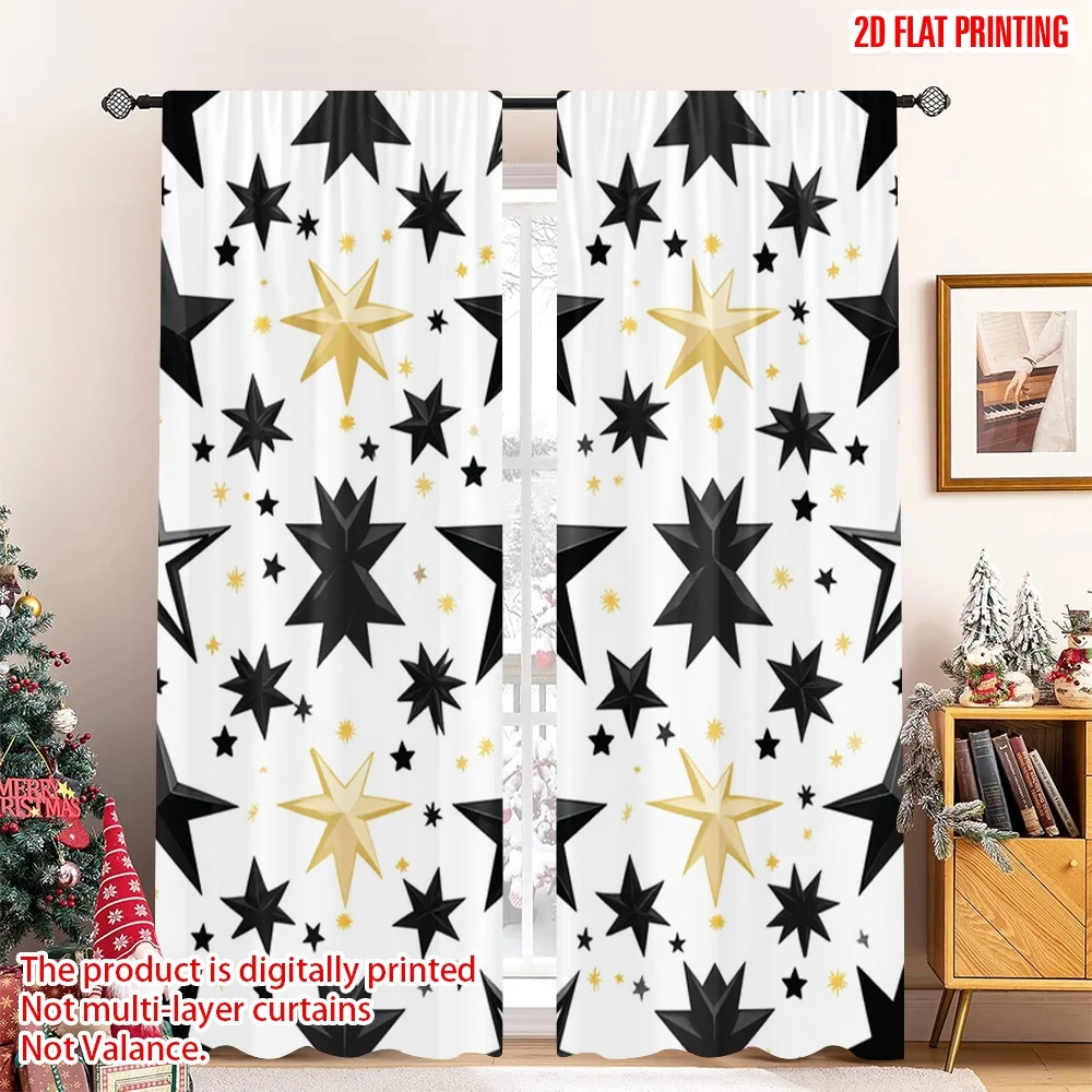 2pcs 2D flat printing Window Treatment Curtains Sparkling Stars Design Digital Printed Polyester Drapes Party Decorations Use