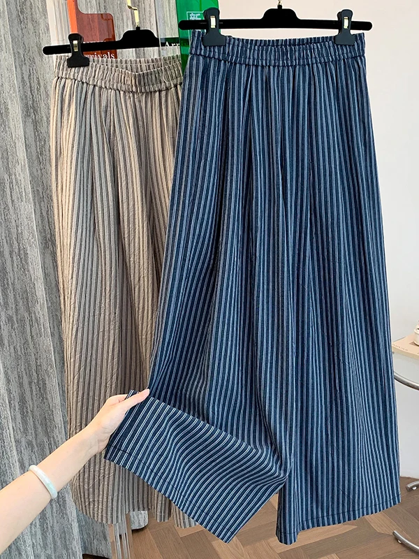 

Spring 2026 Casual Wide Leg Pants High Waist Trousers Long Floor Length Slimming Vertical Stripes Artistic plus Size Women's ...