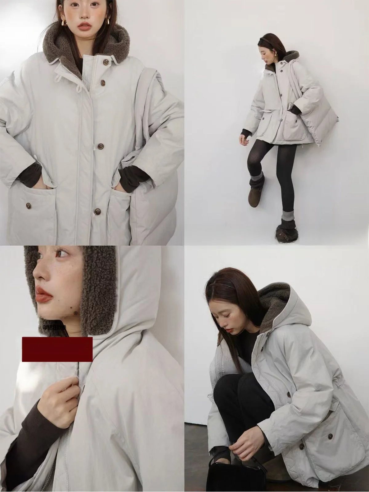 

Independent Bug 25AW "Iceland" Long Hooded down Jaet White Du down Thi Outerwear Winter Casual Sle Detachable Cap