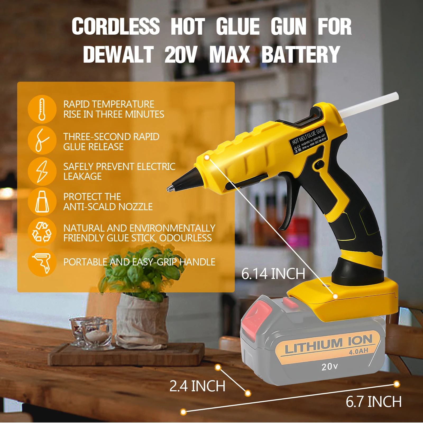 Imagem -05 - Pistola de Cola Quente Elétrica sem Fio Reparação de Soldagem Faça Você Mesmo Tool Fits Dewalt Milwaukee Bateria Makita mm Sticks 30 Pcs