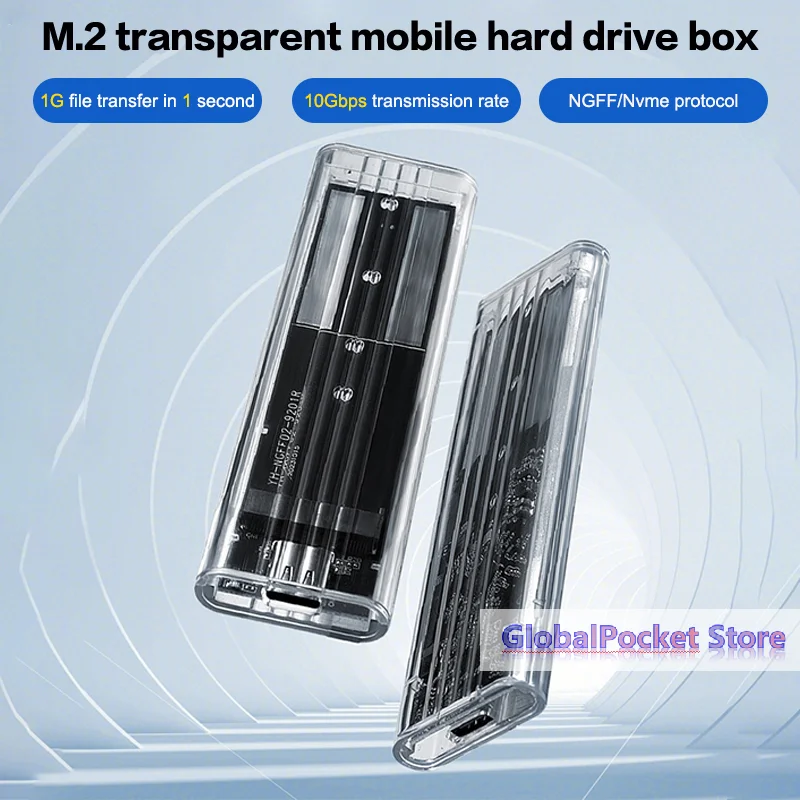 

M.2 NVME PCIe NGFF SATA Protocol Case Clear USB Type C 10Gbps PCI-E Transparent External Hard Disk Box Case For Laptop Phone