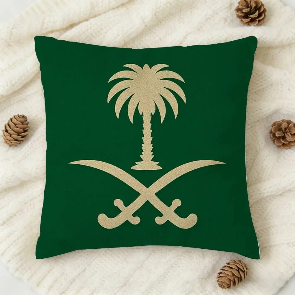 K-Kingdom Of Saudi Arabia Flag Double-sided Printed Square Decorative Cushion Cover for Sofa Living Room Home Decor 5