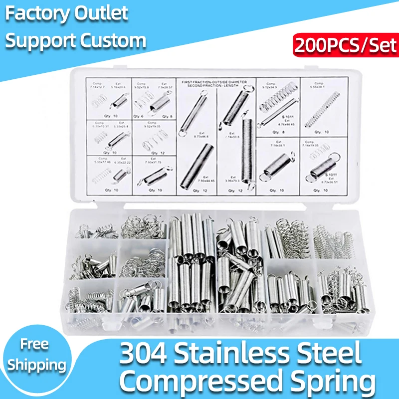 200Pcs/Set Compression & Extension Spring Assortment Set for Home Coil Spring Tension Spring Pressure Kit With Storage Box