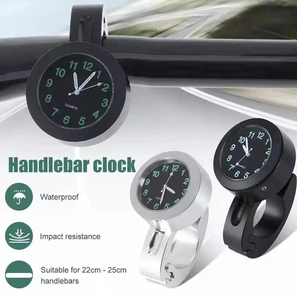 Aluminum Luminous Quartz Watch 22-25mm Motorcycle Scooter Bicycle Handlebar Mount Clock Time Display Clock Moto Accessories