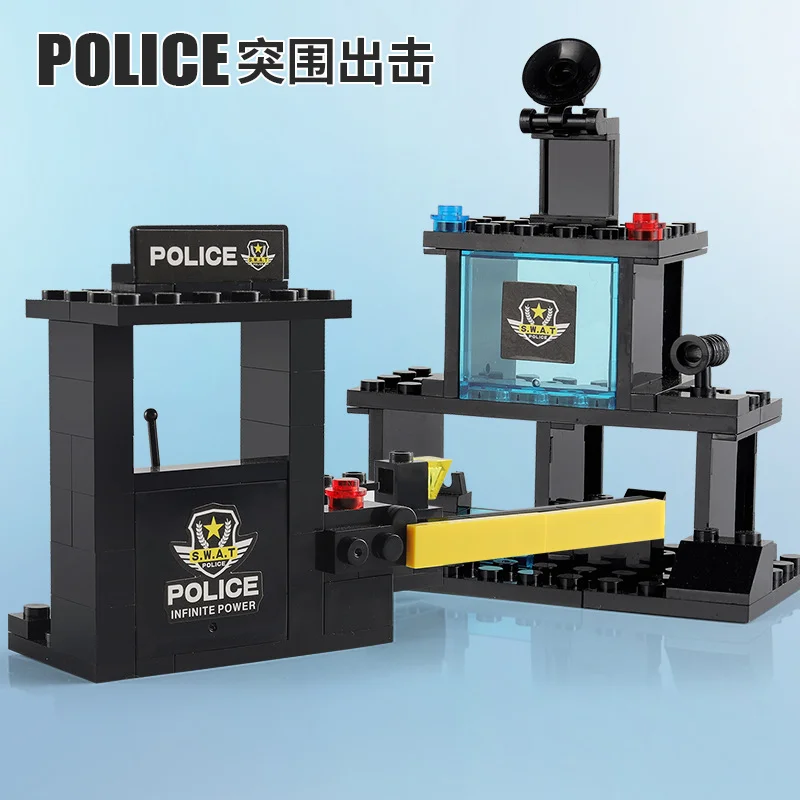 Décennie s de construction du poste de police de la ville, figurines d'équipe SWAT, arme, camion, hélicoptère, voiture, briques de bricolage, jouet pour garçon, cadeau d'anniversaire pour enfants
