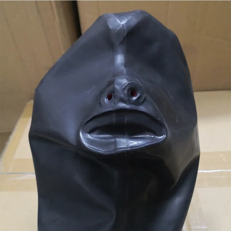 

Natural Latex Woman Mask Rubber Hood with Nose Tube Mouth Gag Cosplay Costumes for Men Women