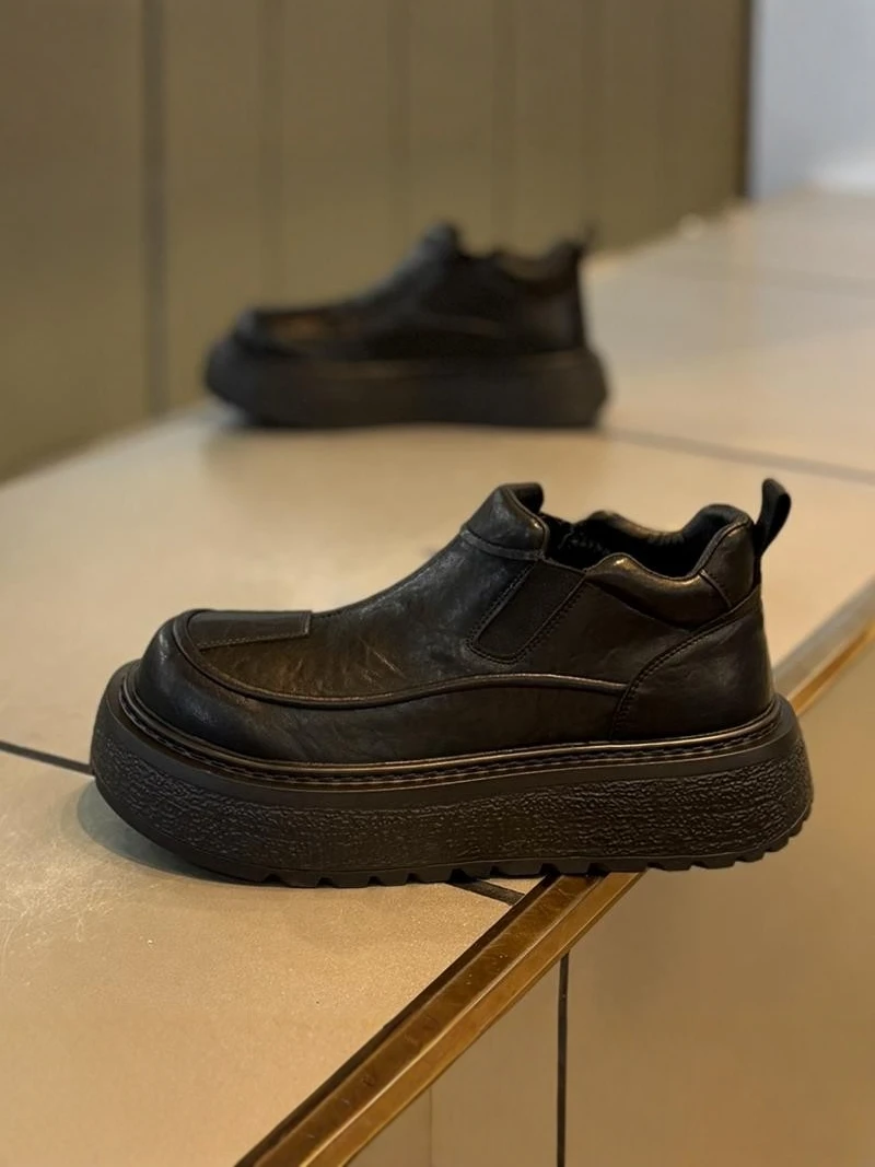 

Men's Winter Casual Thi Bot Anti-slip Slip-on Boots Leather oes Comfortable Breathable Me Inner round Toe