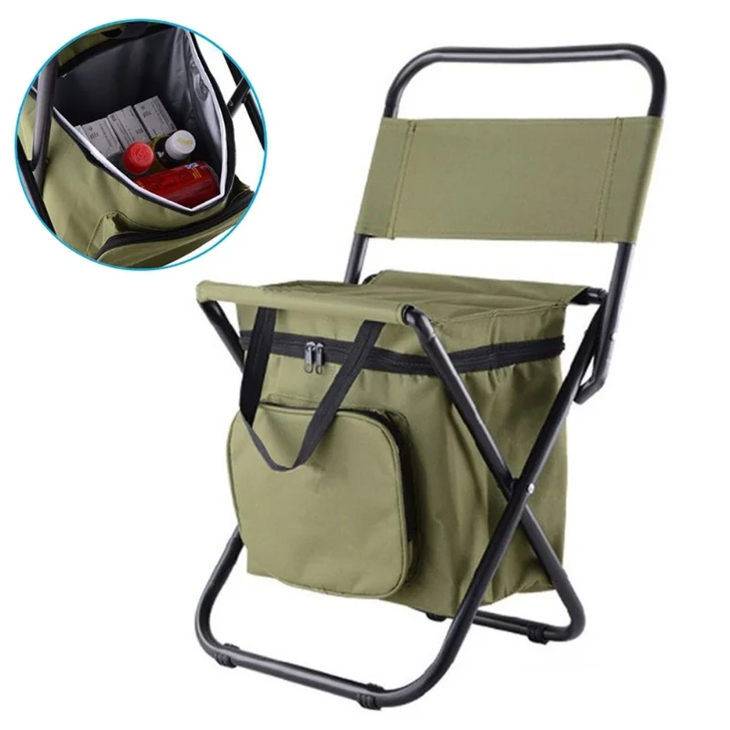 Outdoor Folding Chairs Portable Camping Stool Backpack Seat With Double Layer Cooler Bag For Hiking Picnics And Fishing