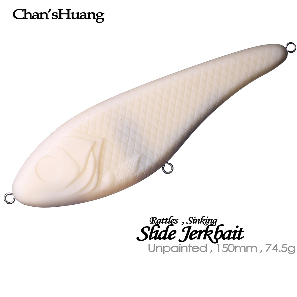 Chan’sHuang 5PCS Unpainted Blanks Bait 15cm 74.5g Sinking Rattles Slide Jerkbait DIY Handmade Artificial Fishing Lure Tackle