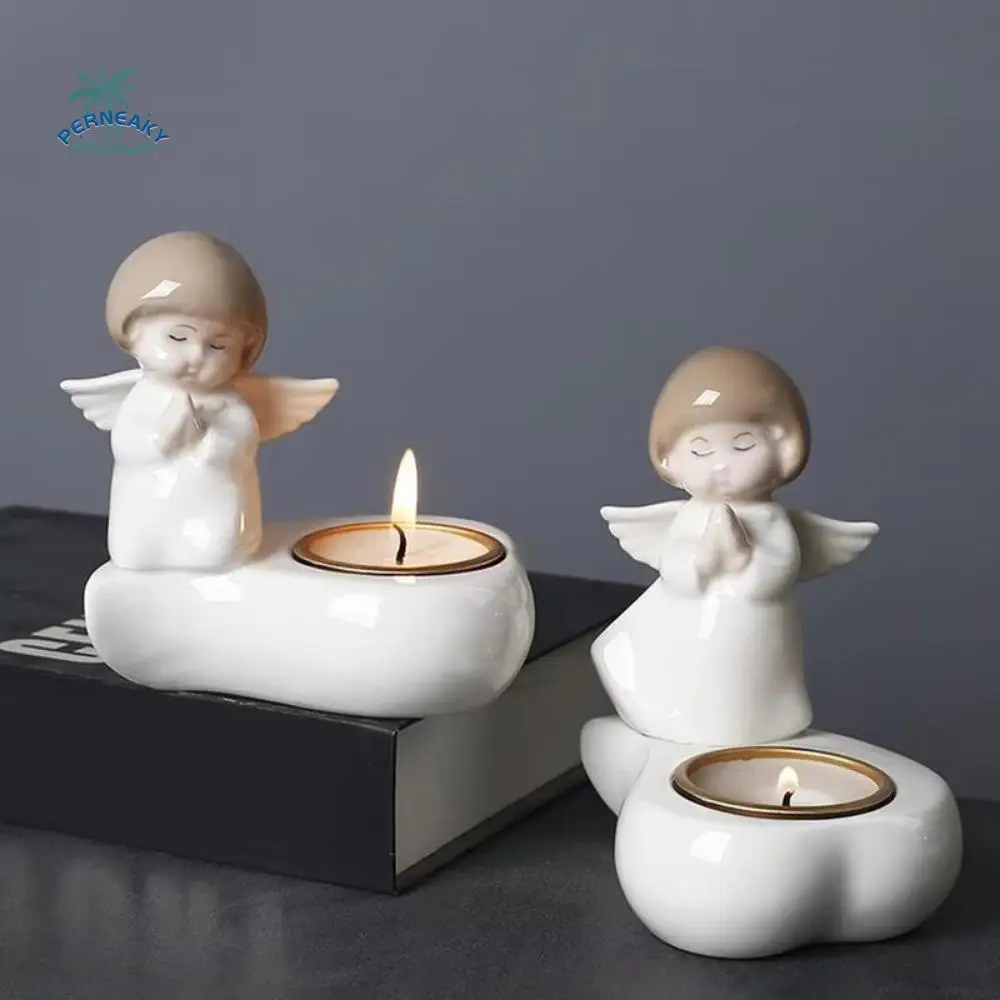 

Creative Cute Angel Candle Holder Cartoon Elegant Ceramic Candle Cup Exquisite Prayer Angel Statue Desktop