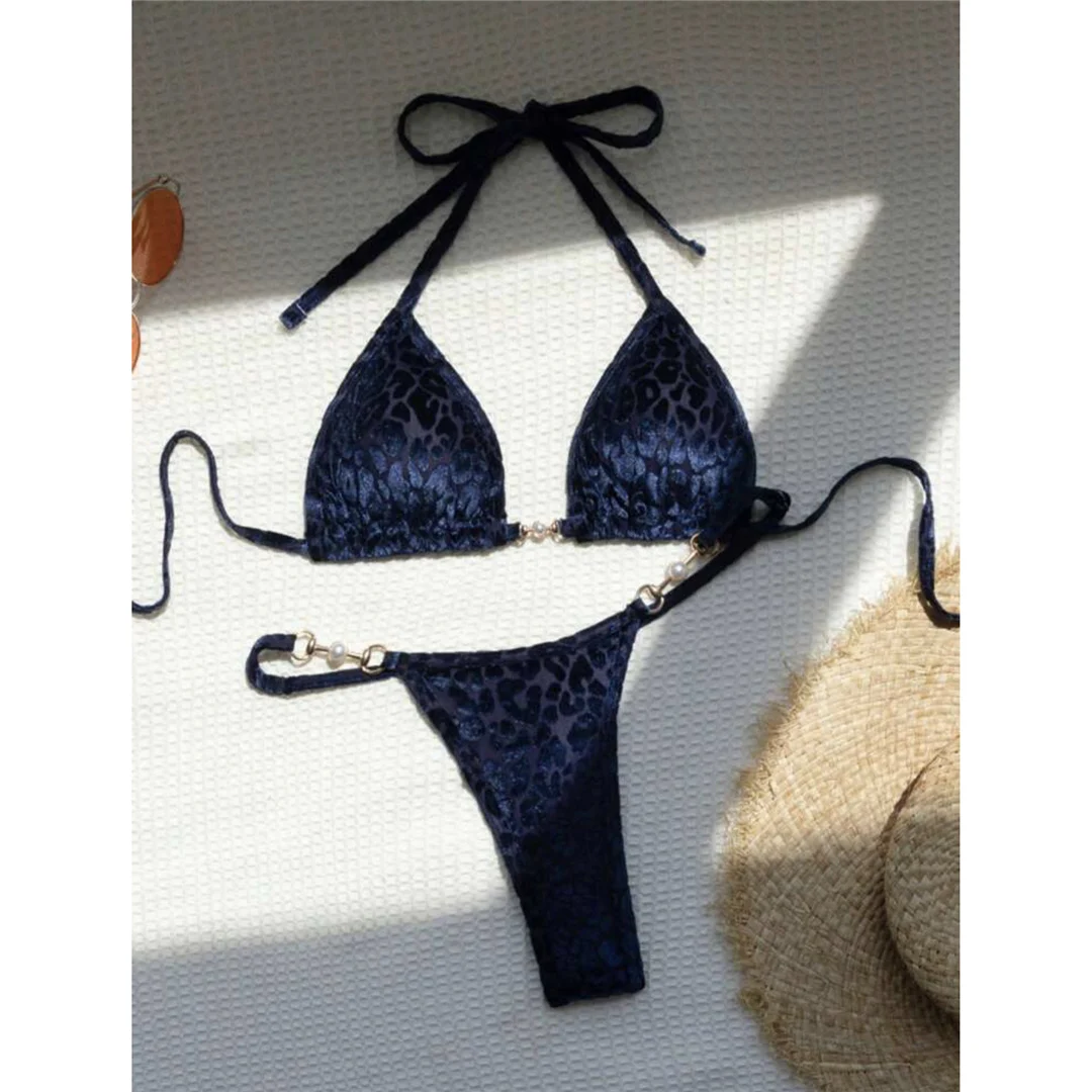 S - XL Leopard Pearl Mini Micro Thong Bikini Damen Badeanzug Frauen Bademode Zweiteiliges Bikini-Set Badeanzug Schwimmanzug V5207B – Detail 33