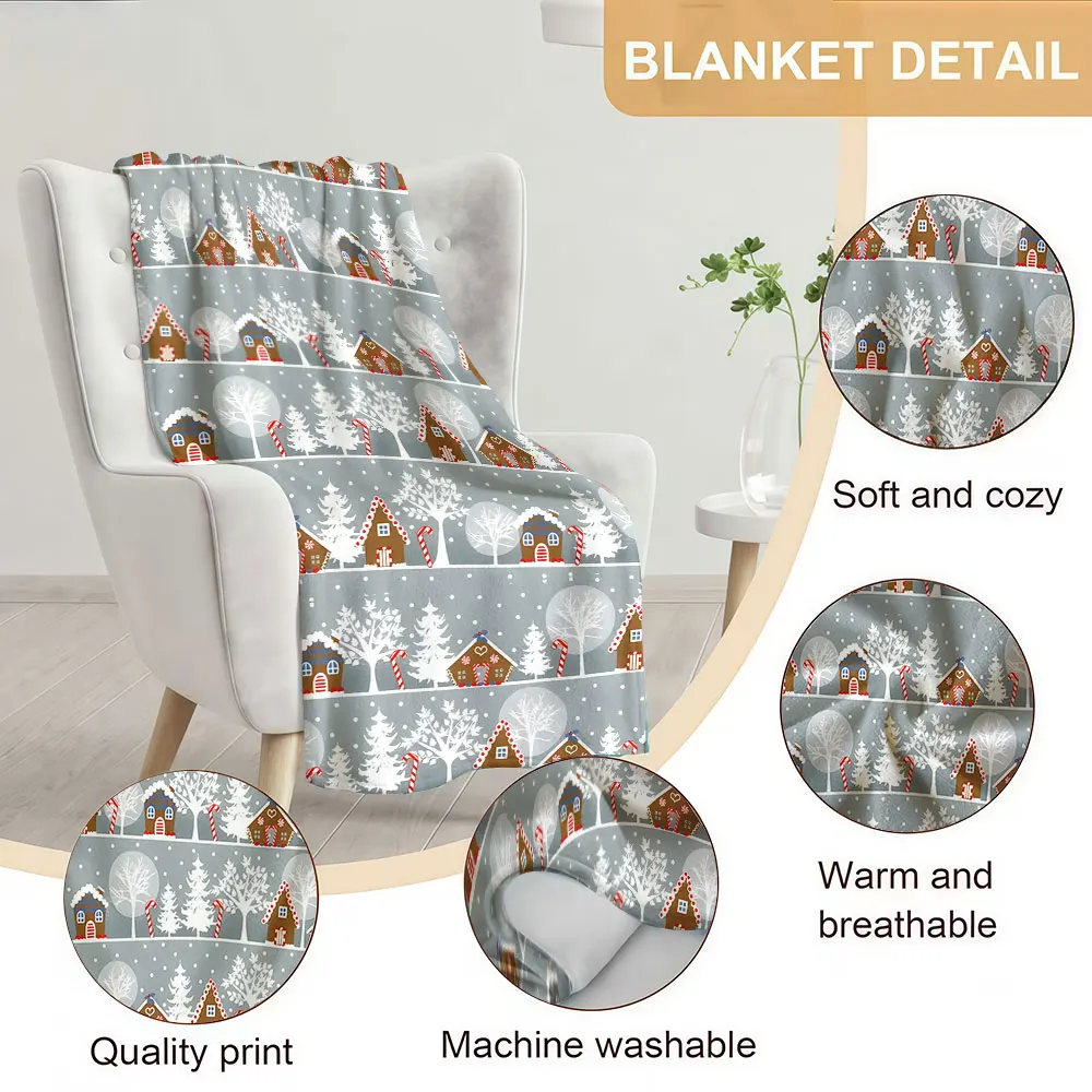 Christmas Gingerbread Town Soft Warm Flannel Blanket Lightweight Cozy Christmas Halloween Home Decor Room