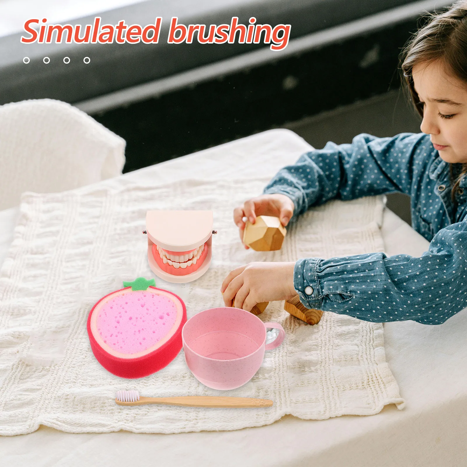 

Montessori Children's Brushing Set with Dentist Tools Dentures for Toddlers Early Education Teeth Cleaning Cognitive Development