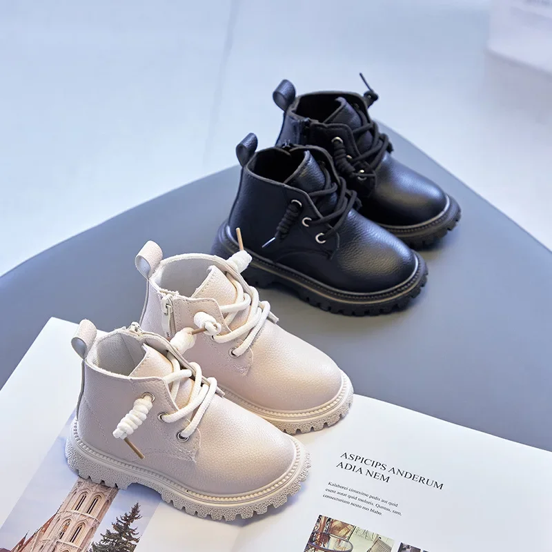 Children Spring Autumn short Boots Boys Fashion Solid British Boots Girls Fashion Warm Short Boots Baby Quality Leather Shoes