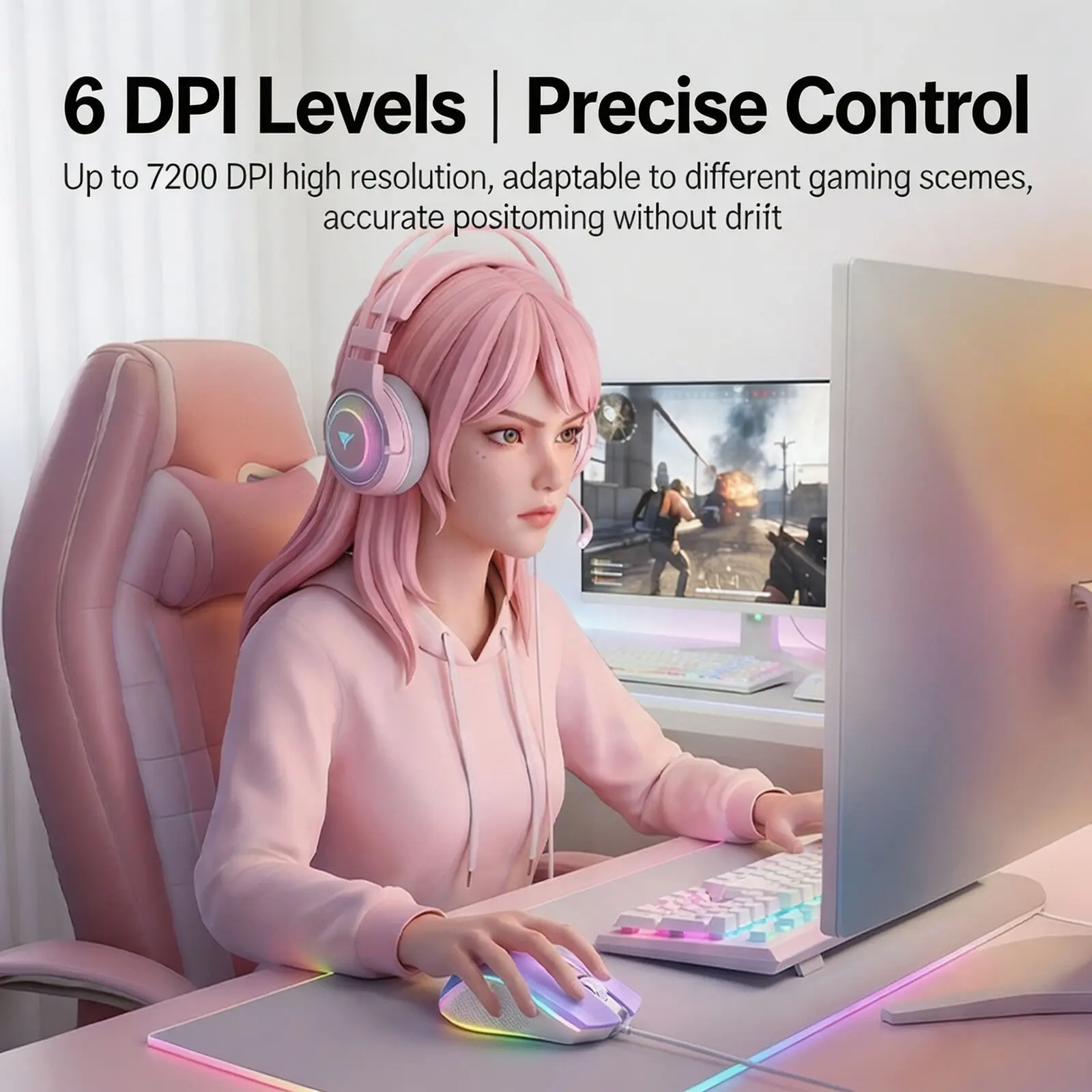 8 Programmable Buttons Wired Gaming Mouse 7200 DPI 14 RGB Gradient Light Ergonomic Weighted Computer Mice for Laptop PC Gamer