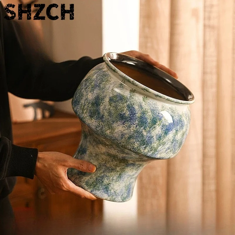 Luxury Hand-Painted Ceramic Flower Pot Large Round Planter for Phalaenopsis Orchid