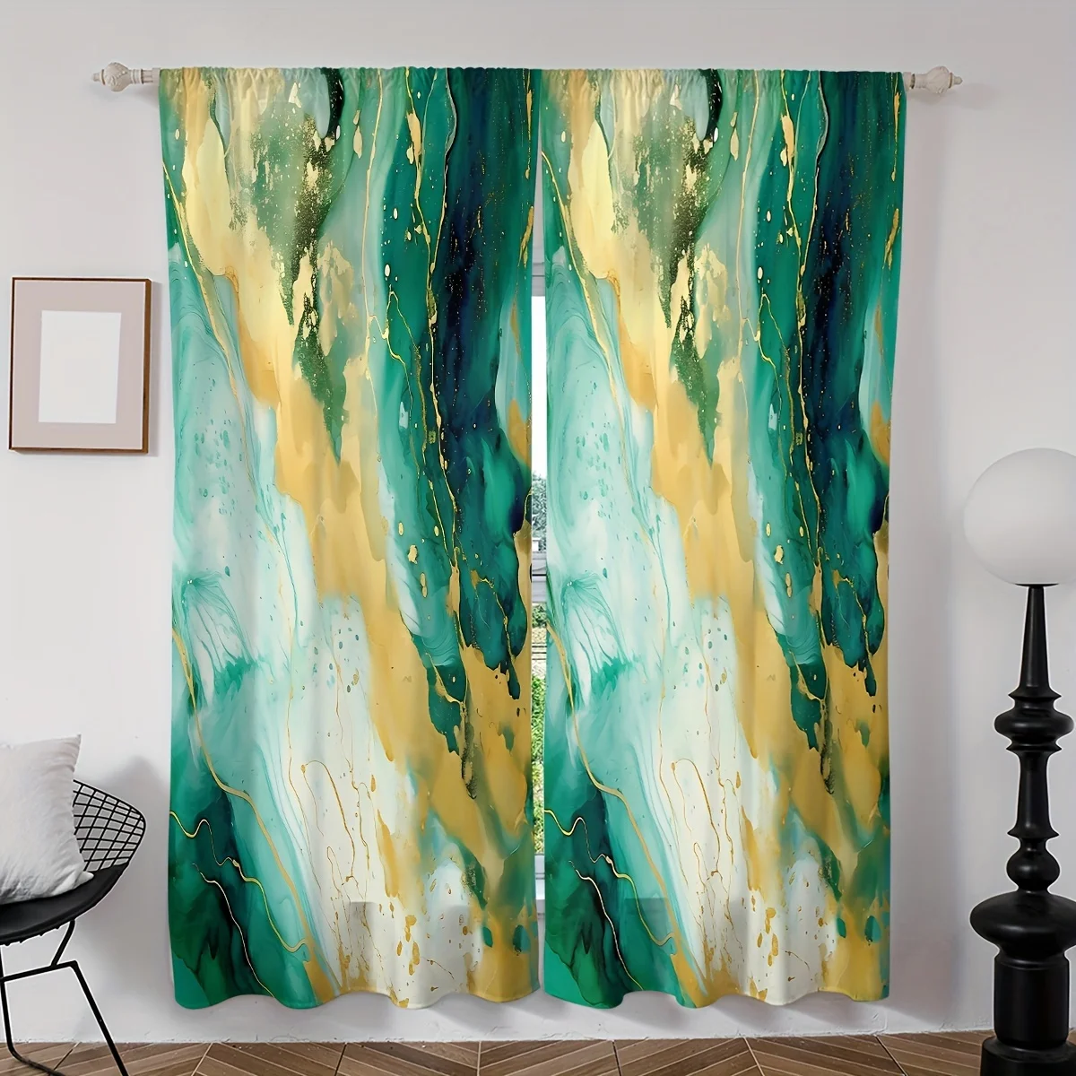 

2-Piece Set Elegant Marble Grain Woman Digital Print Curtains Rod Pocket For Living Room Bedroom Window Classic Home Decor