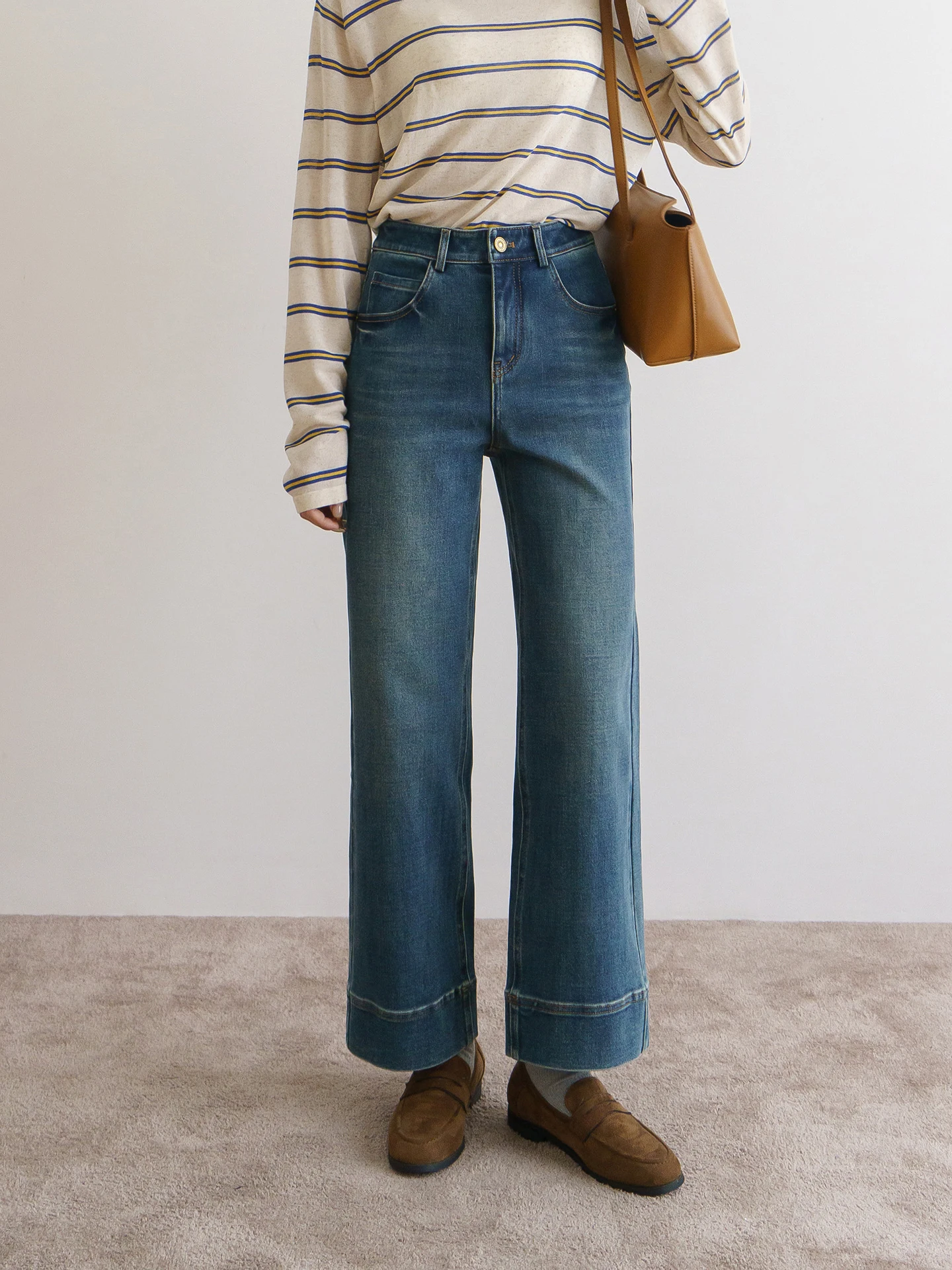 

Женские джинсы Floradance в стиле ретро, девять предметов, хлопковые прямые брюки с высокой талией, эластичные, универсальные, весна 2026, женские джинсы премиум-класса