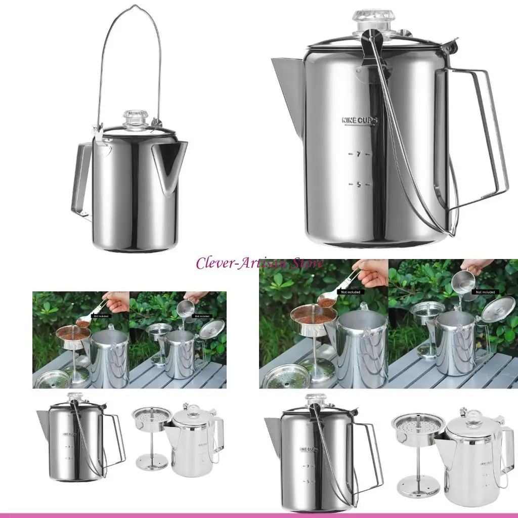 

E06B Кофеварка с откидной крышкой, 9 чашек из нержавеющей стали, кофейник с быстрым нагревом для кемпинга и домашнего