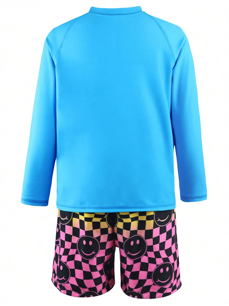 الصبي الاطفال ملابس السباحة 2026 جديد الصلبة طباعة طويلة الأكمام ملابس سباحة للأطفال الصيف سبليت قطعتين شورتات للبحر ثوب السباحة السباحة #6