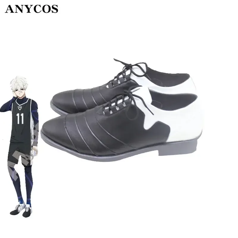 Seishiro Nagi Cosplay Shoes Anime BLUE LOCKK Cosplay Props Flat Black PU Leather Shoes Halloween Carnival Boots Custom Made