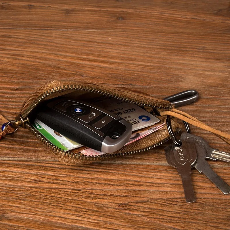 Vegetable tanned cowhide wallet hand-polished leather short wallet fashion leather retro handmade key bag.