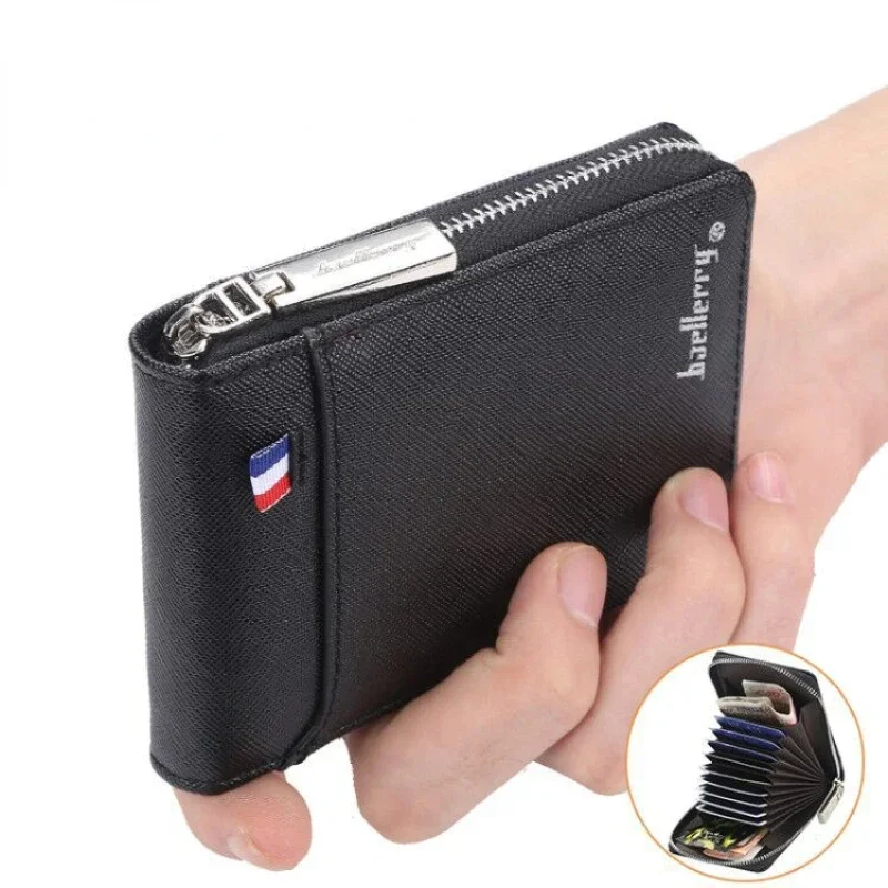 

Wallet Men's Short Small Multifunctional Hand Card Holder PU Business Zipper Purse Fashion Highquality Casual محافظ نقود رجالية