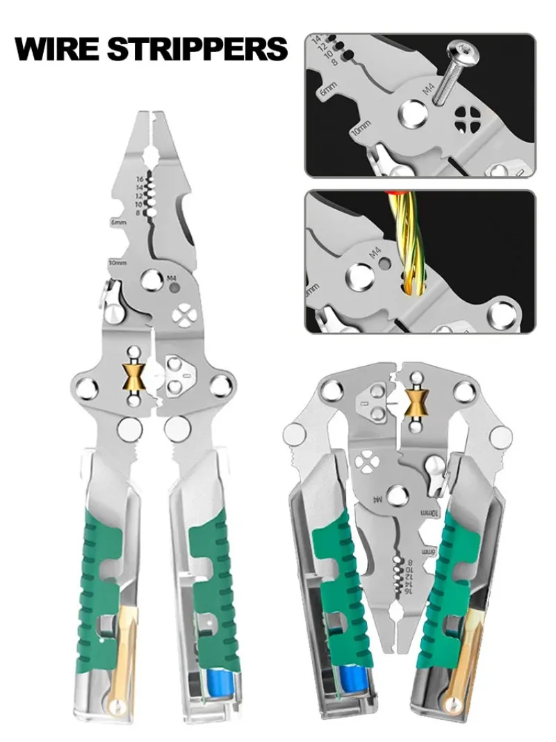 Fususbe سلك تجريد كماشة اختبار الجهد كابل قطع العقص كماشة متعددة الوظائف سلك متجرد كماشة كهربائي