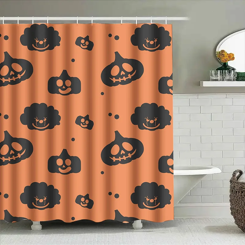 

1 шт., черный, оранжевый, Хэллоуин, тыква, занавеска для душа, милый жуткий декор для ванной комнаты, осеннее украшение