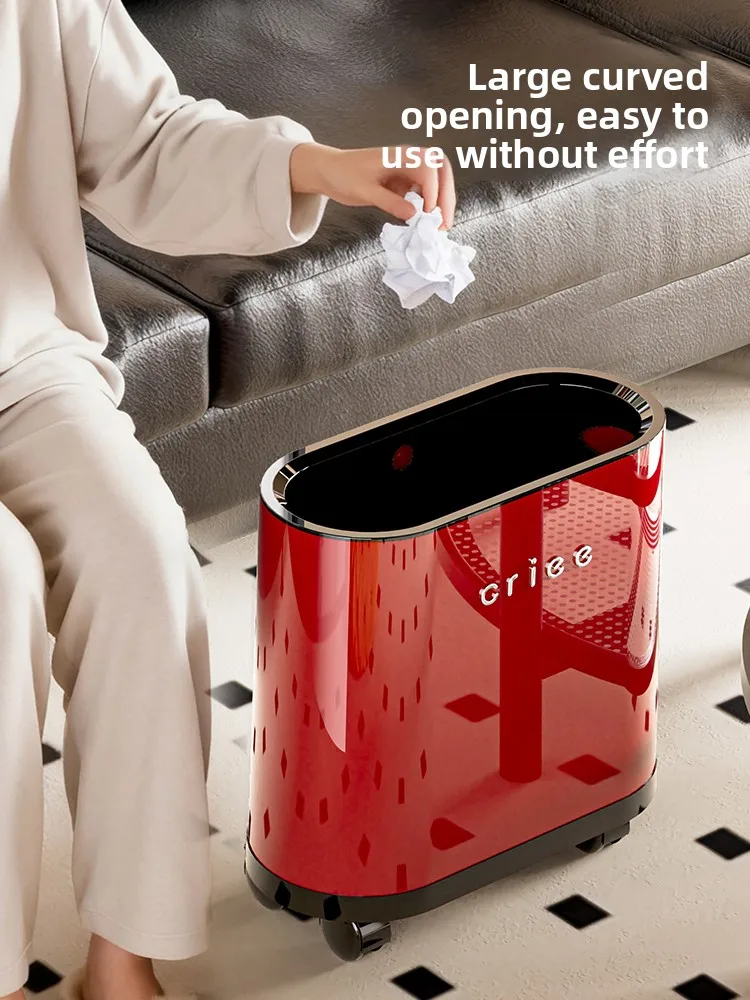 

Elongated Oval Shape Trash Can Red Press Type with Lid for Bathroom And Living Room Home Use Waste Bin Storage Bucket