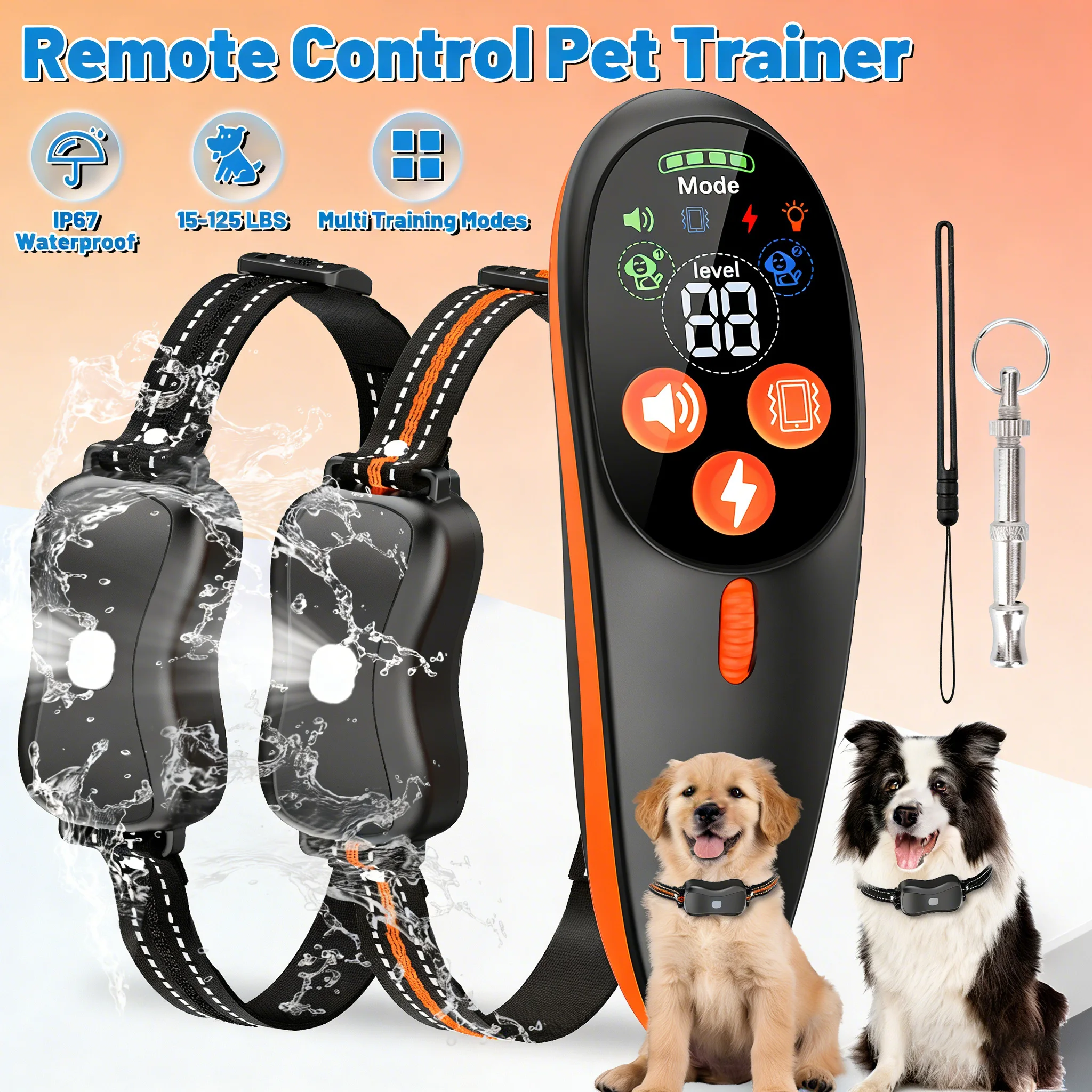 

Электронный ошейник для дрессировки собак ORCLEAB с дистанционным управлением, водонепроницаемый (IP67), отбрасывающий звук, перезаряжаемый, с фонариком, для собак всех размеров