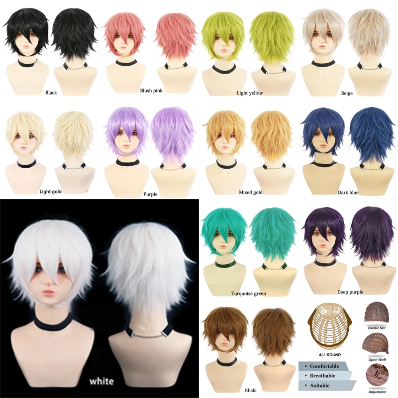12-Inch Unisex Anime Cosplay Synthetic Hair, Colorful Anti-Curl, Halloween Carnival, Daily Party Performance, Wig Harajuku Style