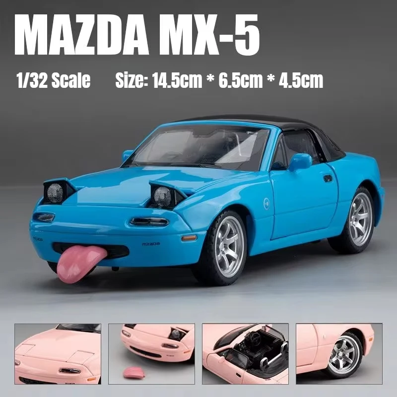 1/32 Mazda MX-5 Miniatur-Druckguss-Miata-RoadSter-Spielzeugautomodell, Ton- und Lichttüren, zu öffnende Sammlung, Geschenk für Kinder, Jungen und Kinder