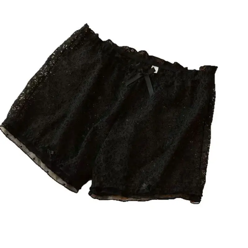 

Sexy Cute Bubble Gauze Lace Embroidered Safety Pants, Plus Size Bottom Briefs, Women Sissy bow Lace Hollow Out Boxers Shorts