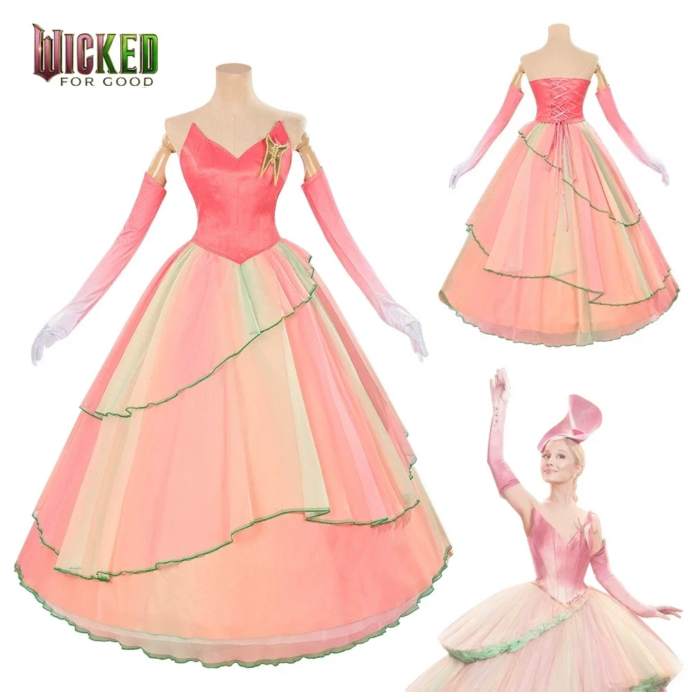 

Movie Wicked For Good Glinda Cosplay Cosplay Costume Women Top Skirt Full Set Princess Stage Uniform Carnival Masquerade Clothes