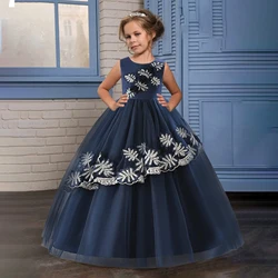 Summer Flower Embroidery Girls Dress Elegant Tulle Princess Wedding Kids Party Dresses for Girl Costume Bridemaids Birthday Gown