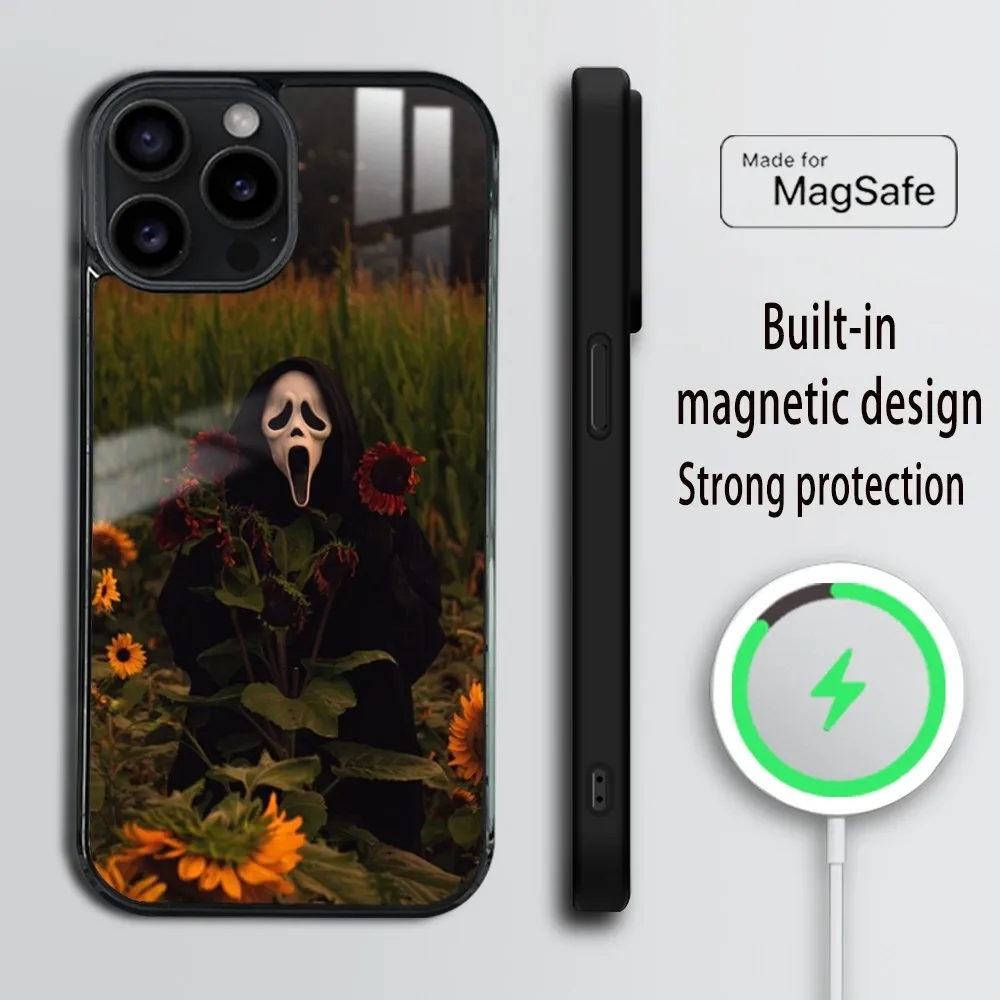 Halloween G-Ghost F-face Phone Case For iPhone 16 15 14 13 12 11 Pro Max Plus Mini Magsafe Mirror Wireless Magnetic Cover