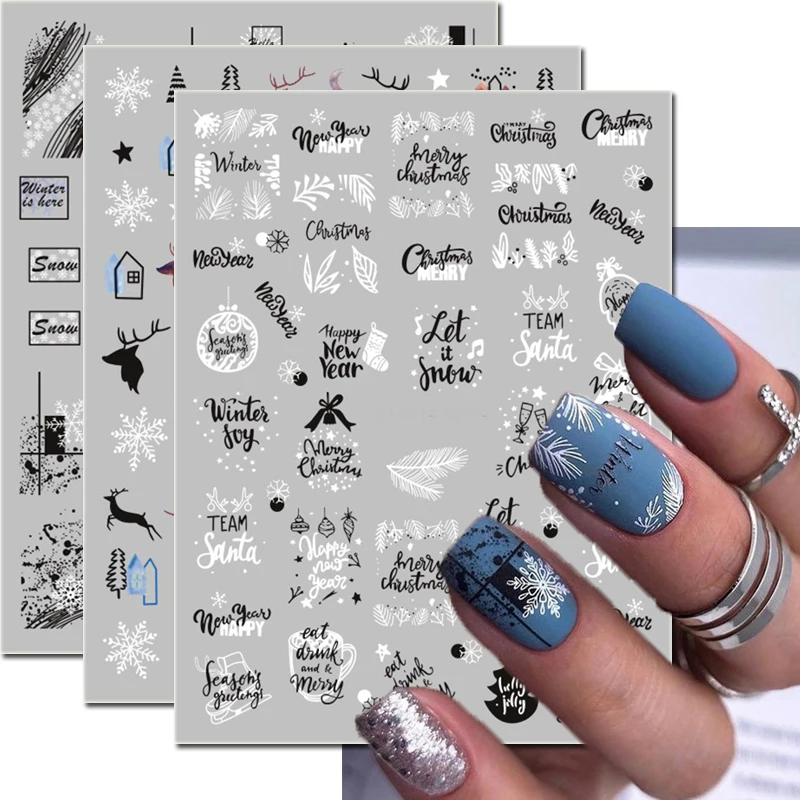 Nail Art 3d Decals Winter Maple Leafs Christmas Colorful Snowflakes Back Glue Nail Stickers Decoration For Nail Tips Beauty