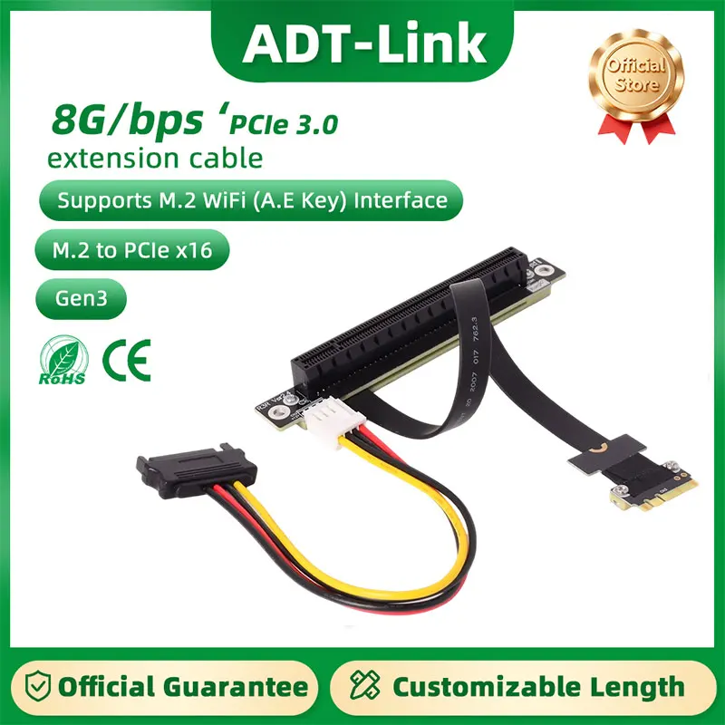 

ADT-Link PCIe 3.0 X1 to M.2 Key A.E WiFi NGFF Riser Adapter Gen4 Cable AE Key A E For PCIE 4.0 x1 x4 x8 M2 Card Extender Cable