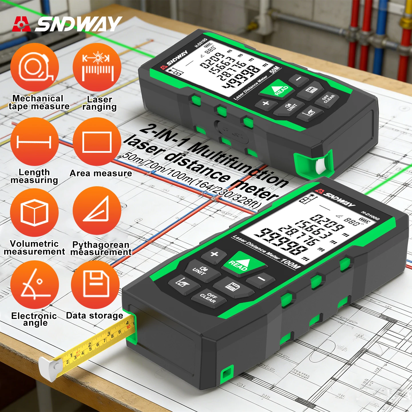 sndway-laser-distance-meter-digital-rangefinder-green-light-laser-tape-measure-handheld-precision-laser-measuring-tool