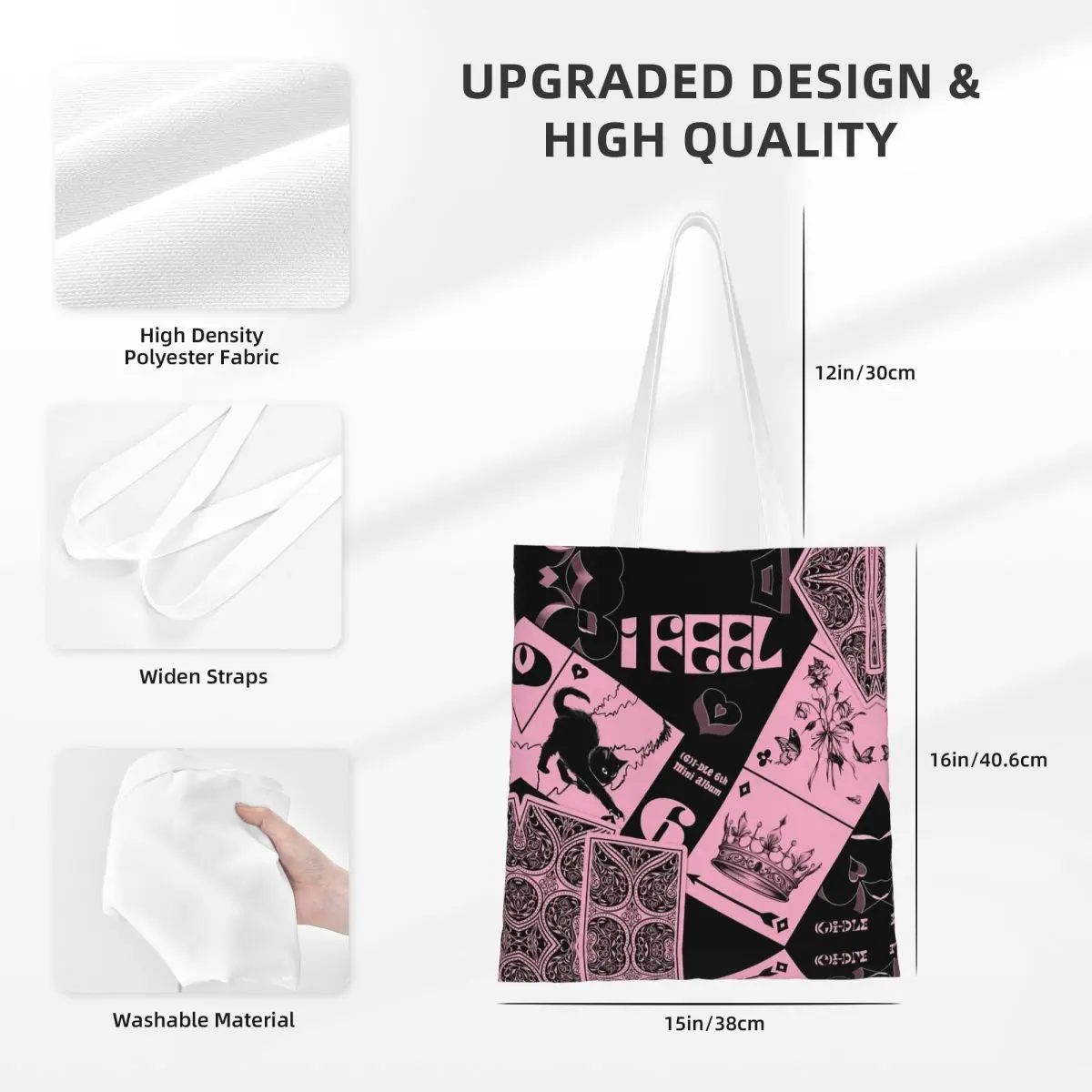 I FEEL Album (G)-Bolsa de lona de I-DLE, bolso de compras reutilizable de gran capacidad para estudiantes, Unisex