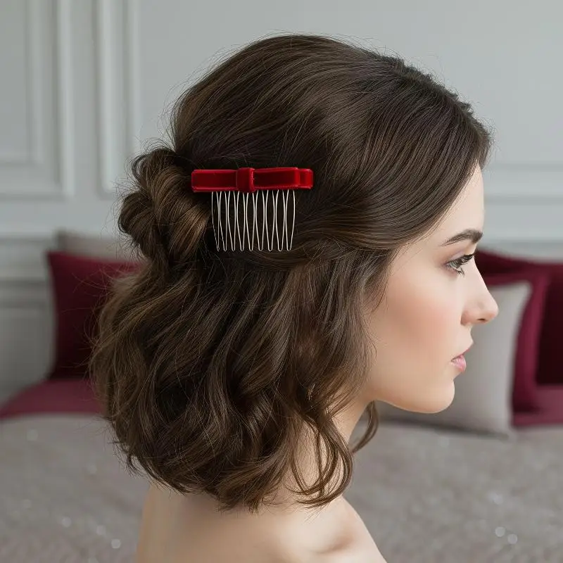 Cute Satin Bow Hair Side Combs Non Slip Metal Teeth Assorted Colors Ideal for Wedding Bridal Bridesmaid Hair Decor