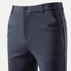 Spring Summer Men's Elastic Casual Pants Wearable Business Suit Pants Full Length Homme Khaki Trousers Stretchy Straight Leg