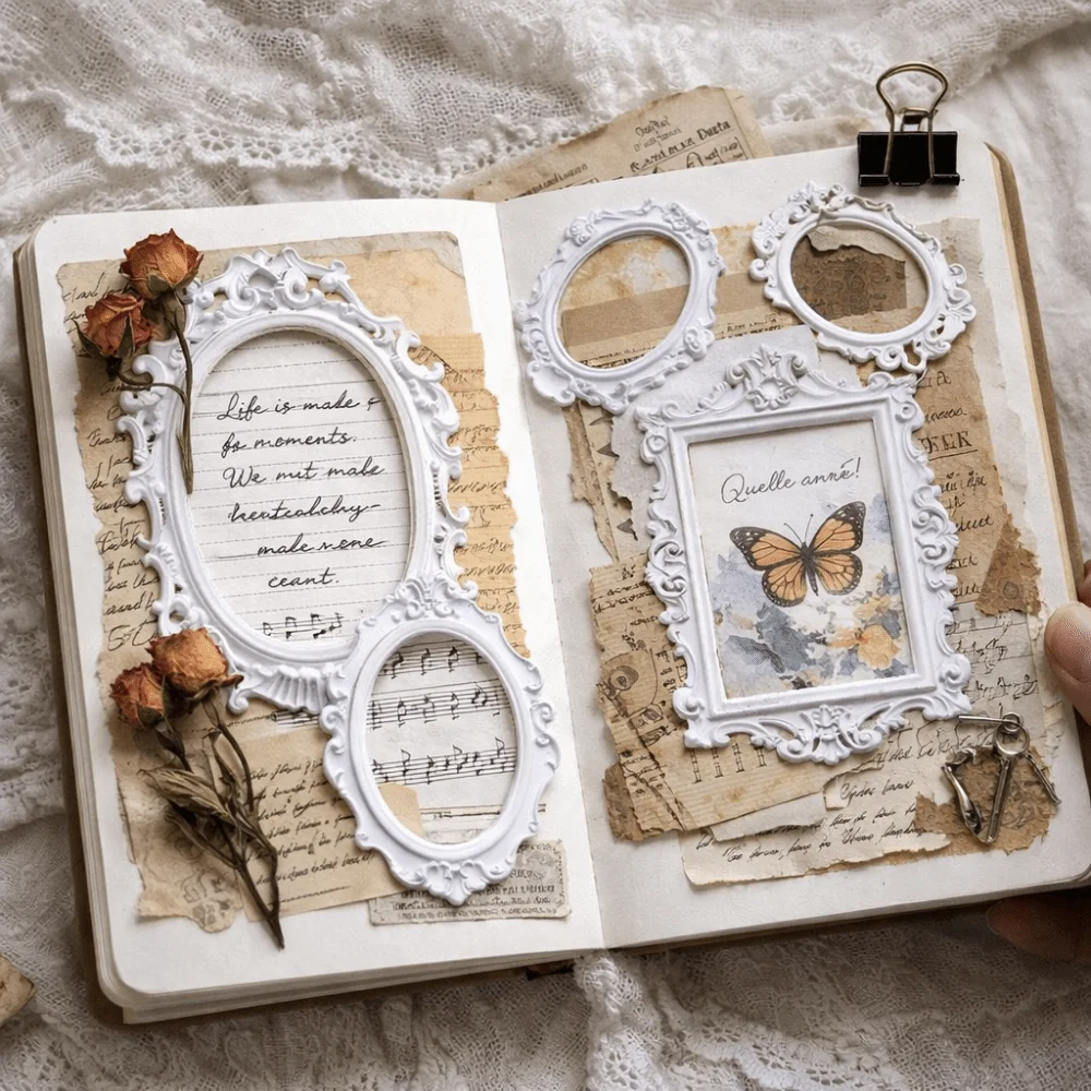 A Set Relief Texture Retro Picture Frame Stickers Vintage Creative Frame Collage Cards Multi-functional Portable