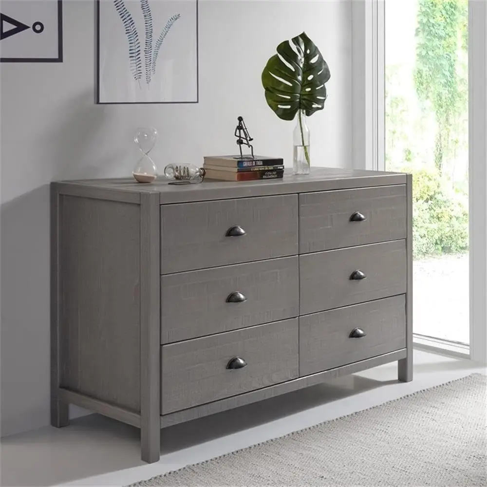 Hampton Six Drawer Dresser/Constructed Of Solid Wood/Driftwood Finish