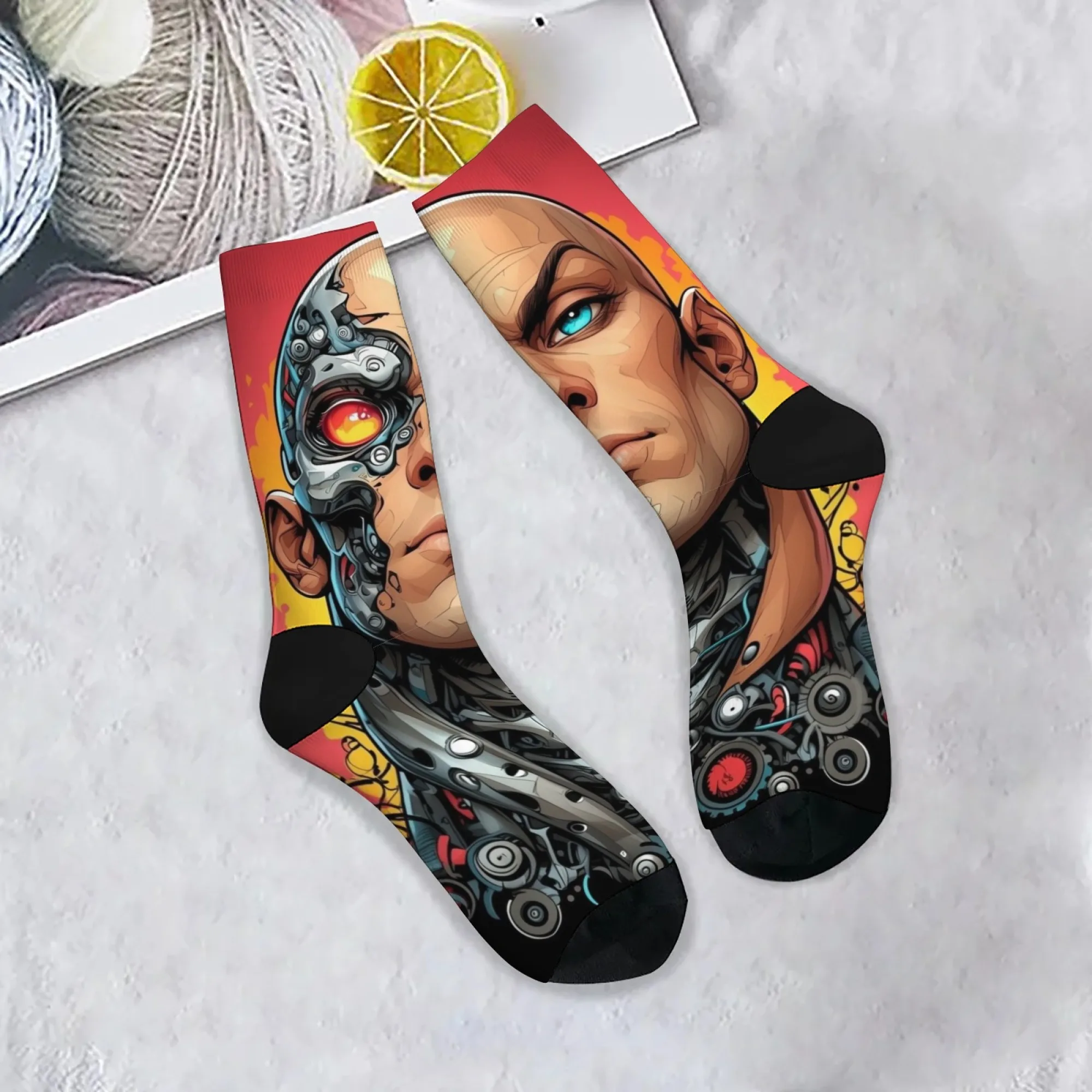 

Crazy Robot Funny Men's Socks Harajuku Creative Design Novelty Happy Hip-Hop Street Fashion Socks Soft Breathable Non-slip Socks