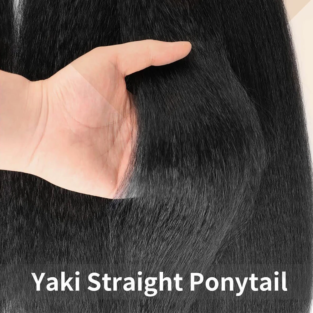 Extensión de cola de caballo recta Yaki sintética de 24 pulgadas, postizo negro Natural para mujer, cola de caballo envolvente para mujeres negras