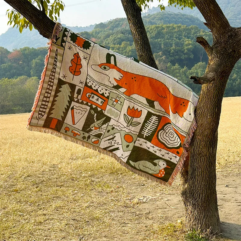 

Retro Fringed Quilt Ultra Soft Reversible Blanket for All Season Washable Cotton Muslin Blankets for Couch Boho Throw Blanket