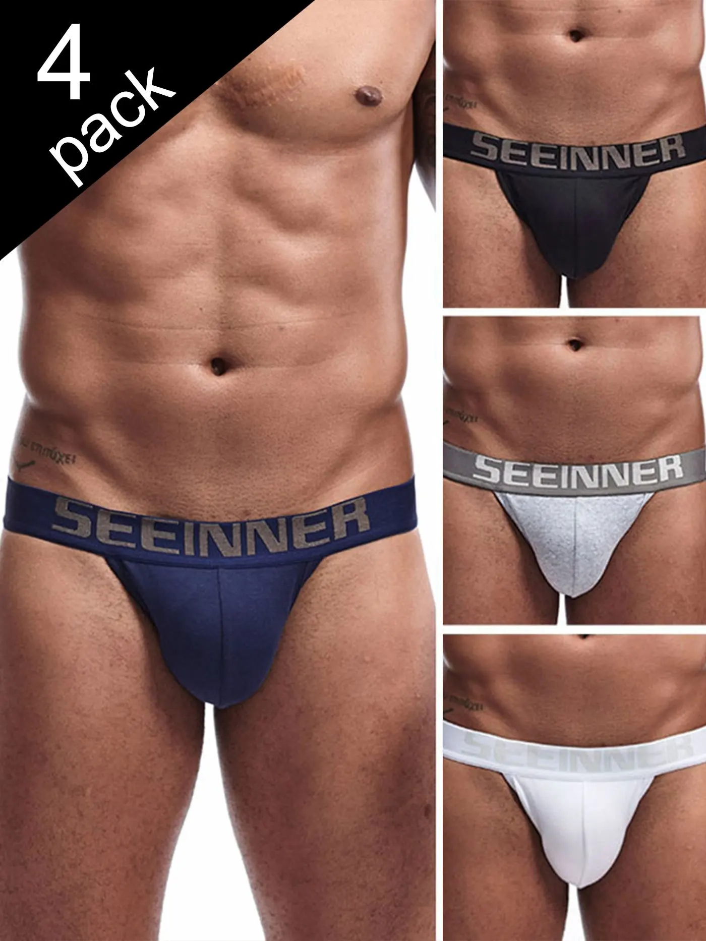 4pcs Men's Low Rise Cotton Bikini Underwear Breathable Stretch Support Briefs Wide Waistband Underpants Male Panties Hip Brief